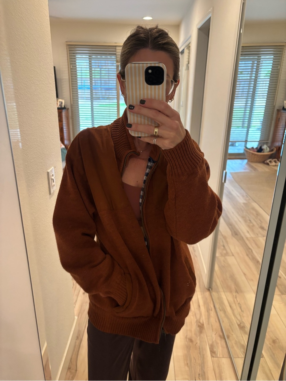Men's Brown Full-Zip Knit Sweater Jacket